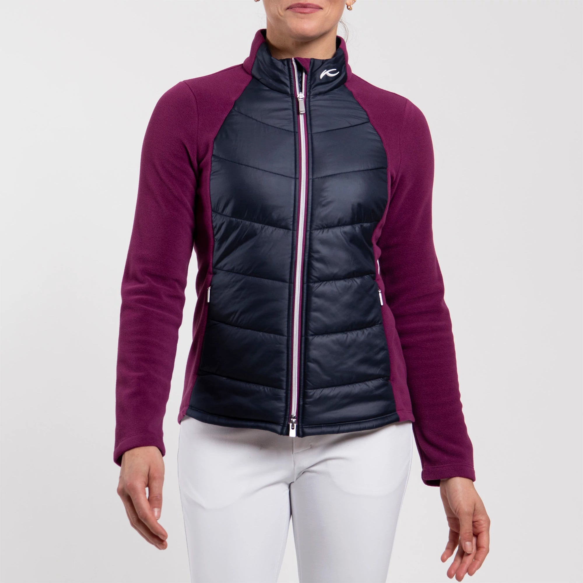 KJUS Lucerne Italian Fleece Ladies Golf Jacket Deep Ruby/Atlanta Blue
